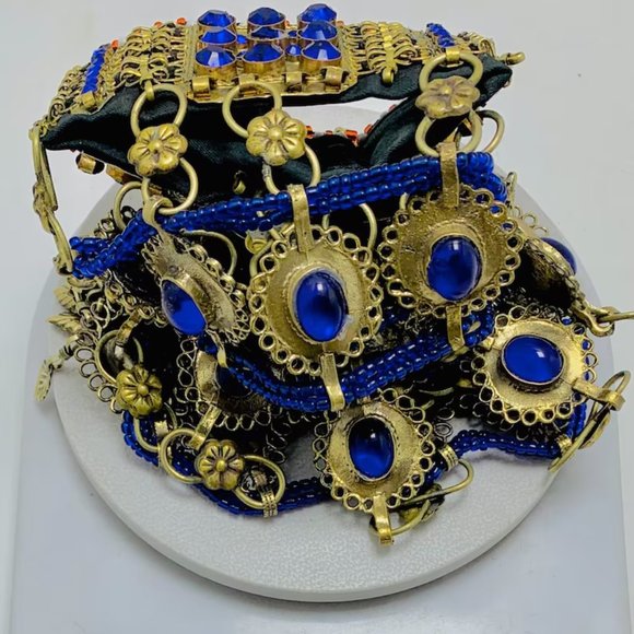 Blue Stones Necklace, Unique Oversized Necklace, Handmade Tribal Kuchi Boho - Picture 12 of 13